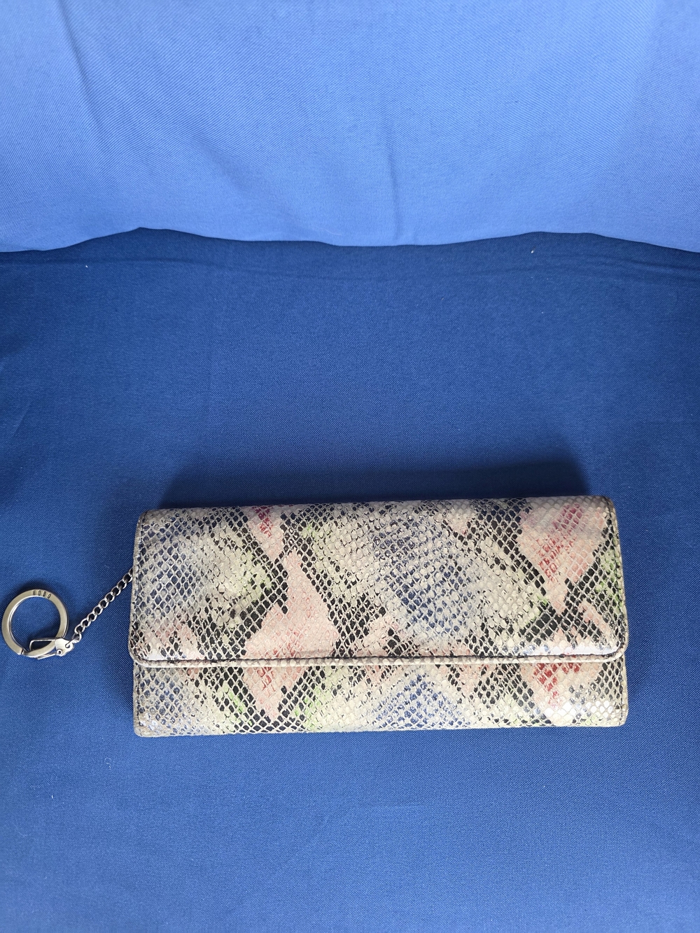 Hobo Snakeskin Leather Wallet Clutch Tri-Fold Wallet Multicolor  9x4